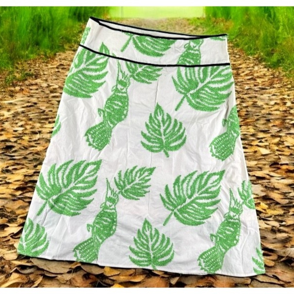 Yvonne‎ Bennetti Skirt Women 2 Embroidered Floral Retro 60s Bird Mod Silk Resort